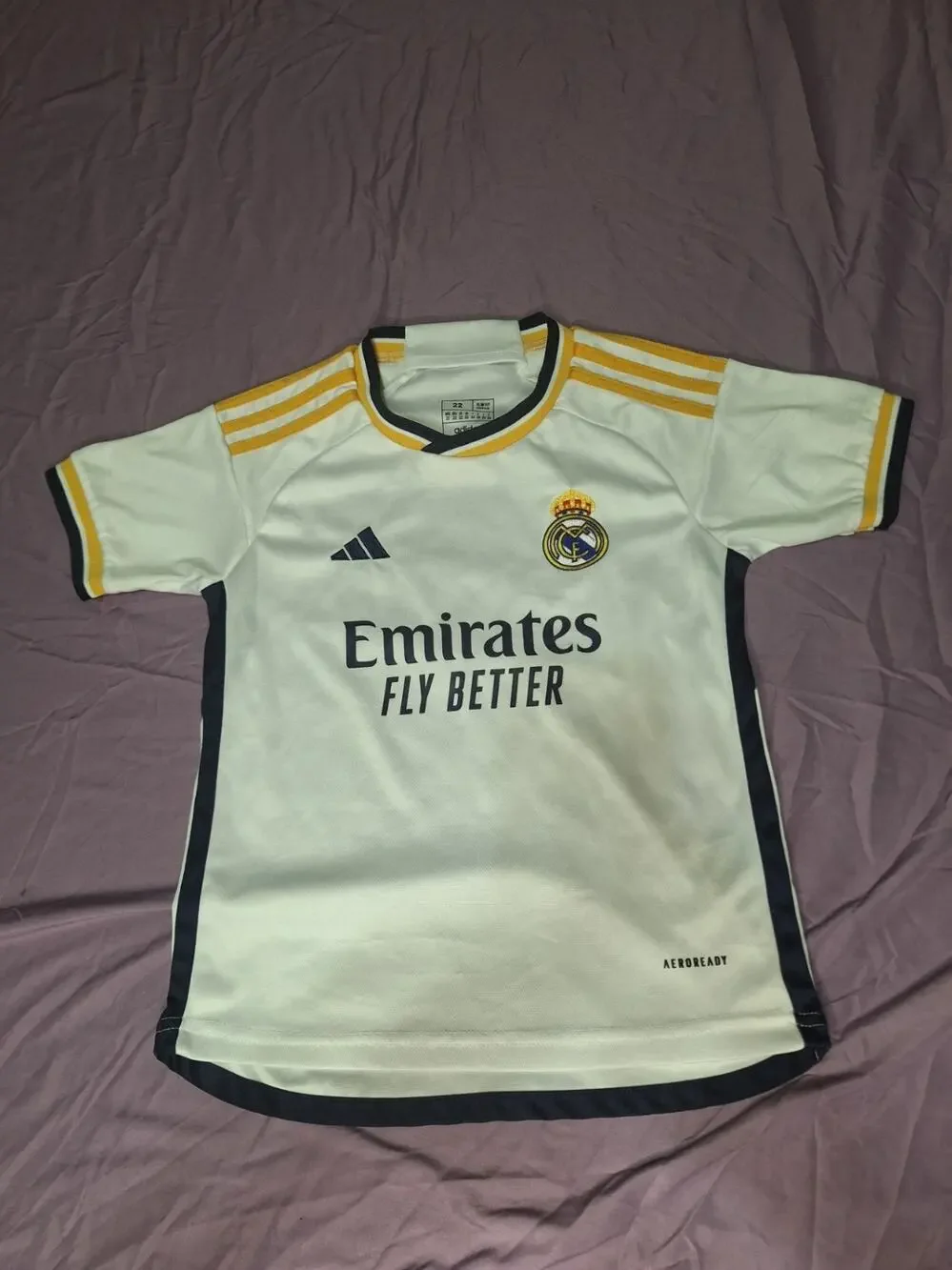 Real Madrid Adidas White/ Yellow Trim Jersey VINI JR. #7 Child Size XS Euro 22